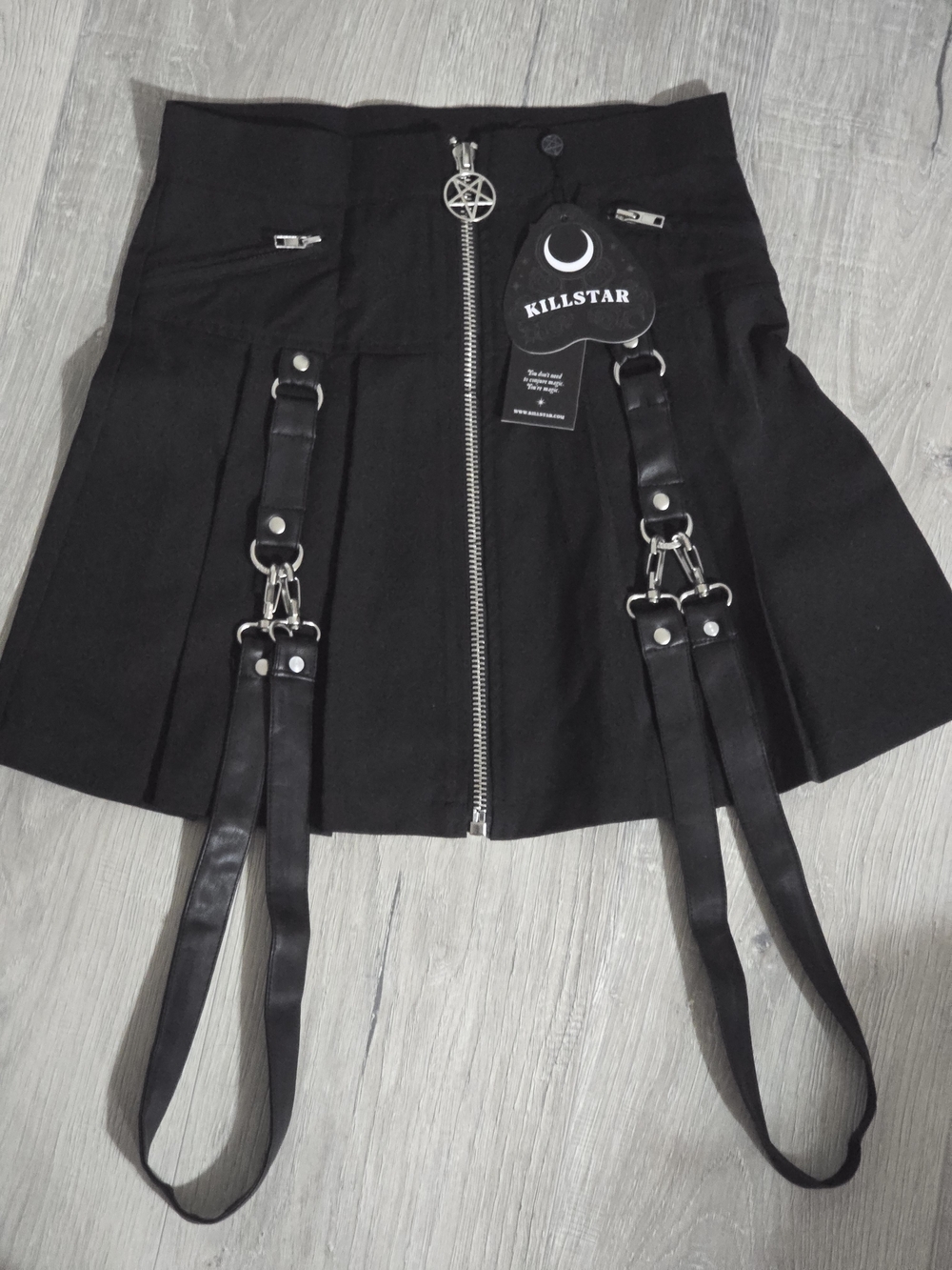 Killstar Black Pleated Mini Skirt with Detachable Harness Straps